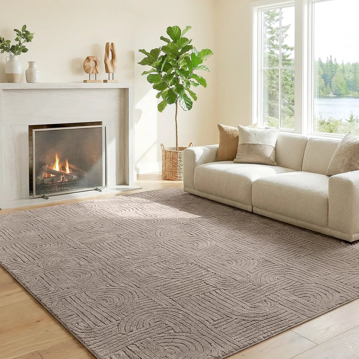 5x7 Faux Fur Rug, Non-Slip Carpet for Living Room, Bedroom, Tan Area Rugs at Gallery Canada