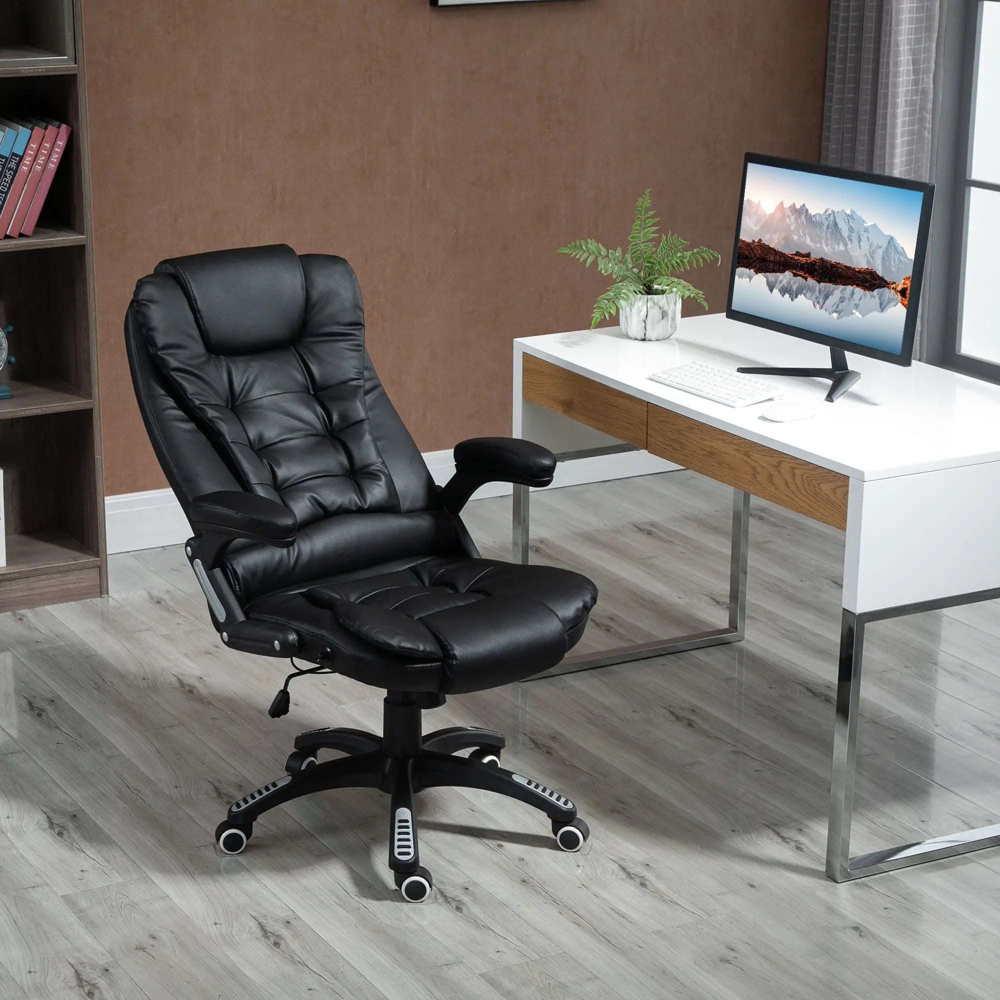 PU Leather Executive Recliner Office Chair, Swivel Wheels, Adjustable Height, Black Executive & Manager Chairs at Gallery Canada