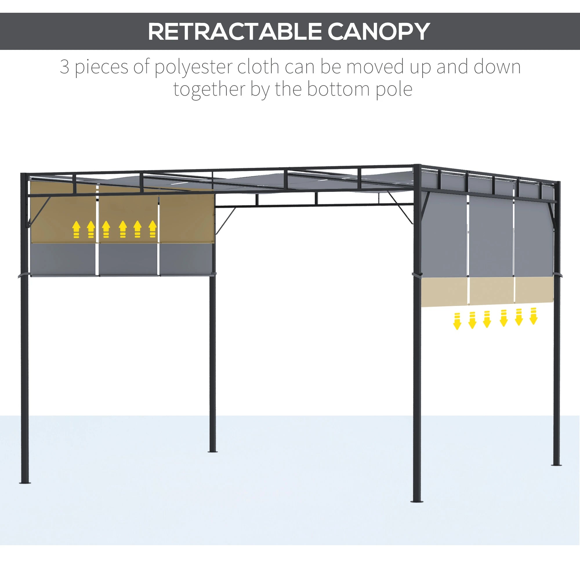 10' x 10' Retractable Pergola Canopy, Steel Frame, Dark Grey Pergolas at Gallery Canada