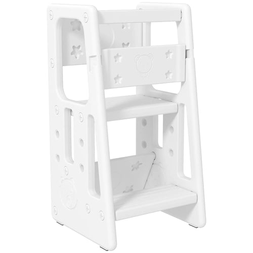 Toddler Kitchen Helper, 2 Step Stool, Adjustable Height, Safety Rail, White