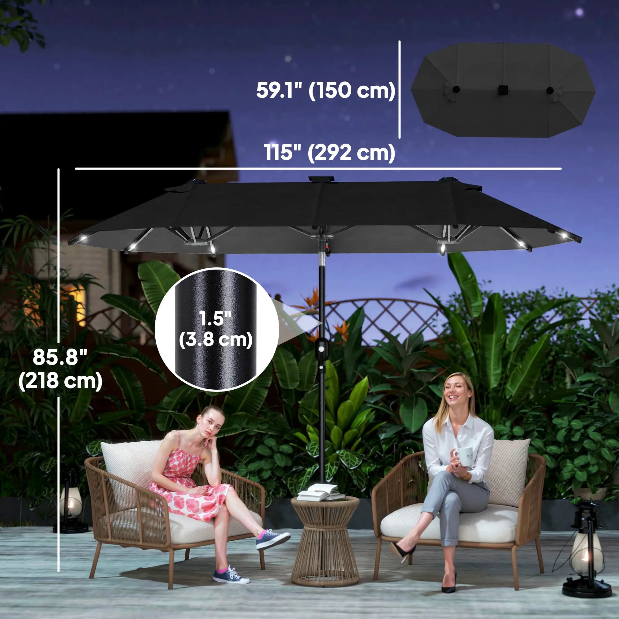10ft Double-Sided Patio Umbrella, 35 LED Lights, 12 Ribs, Dark Grey Double-sided Umbrellas at Gallery Canada