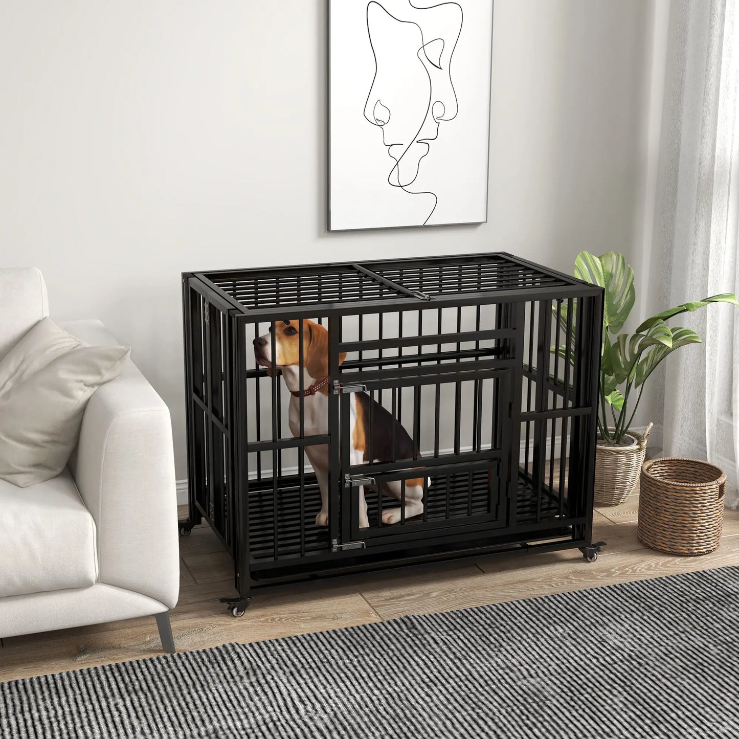 37" Heavy Duty Dog Crate, Foldable, Wheels, Double Locks, Removable Tray, Black Houses, Kennels & Pens at Gallery Canada