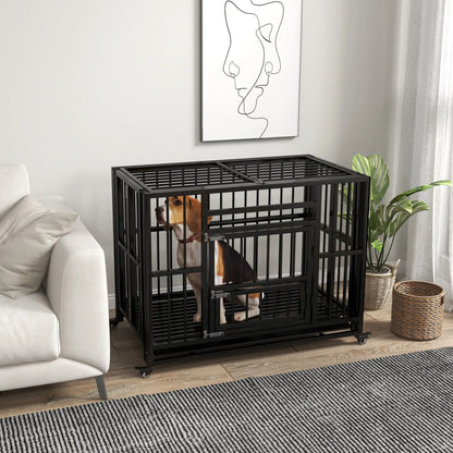 37" Heavy Duty Dog Crate, Foldable, Wheels, Double Locks, Removable Tray, Black Houses, Kennels & Pens at Gallery Canada