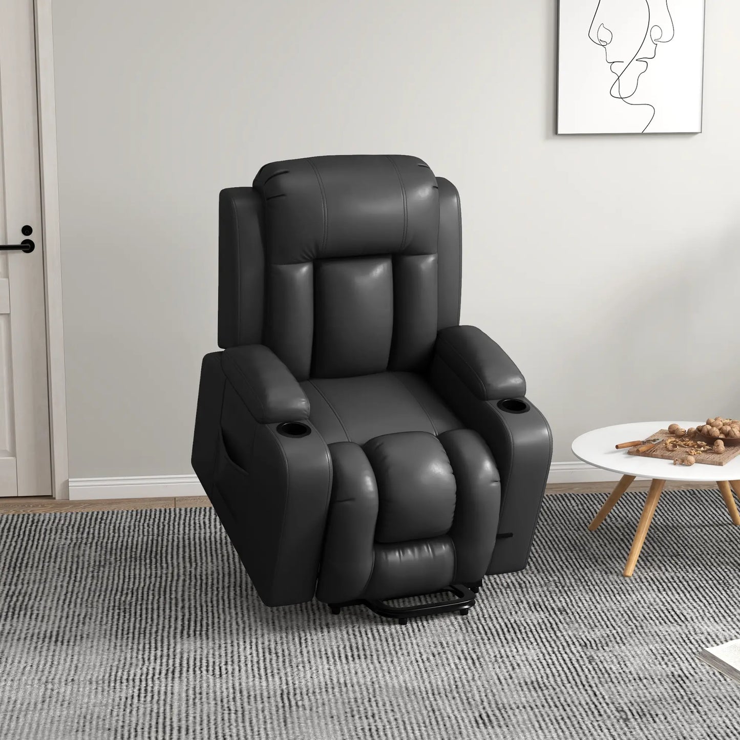 Electric Lift Chair, Power Recliner with Footrest, Remote, Cup Holders, Grey Electric Power Lift Chairs at Gallery Canada