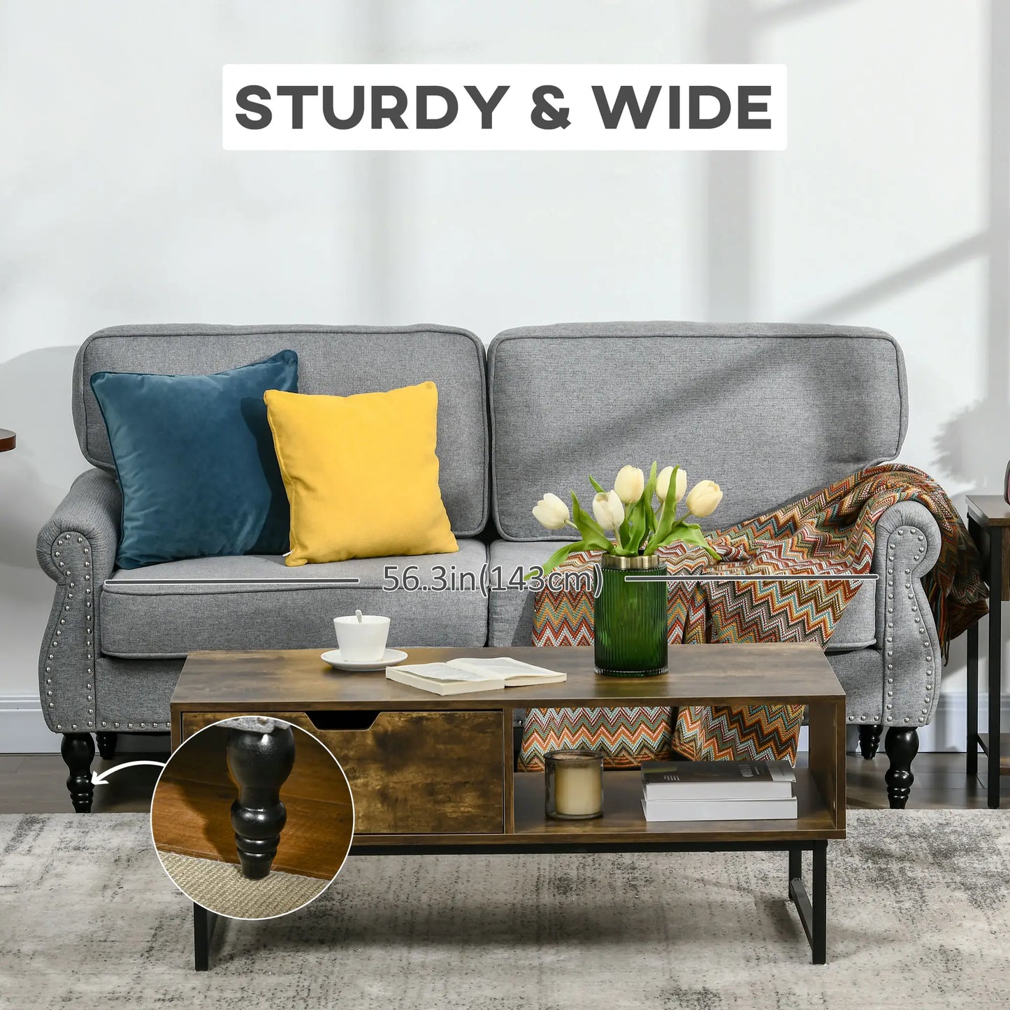 Traditional Double Sofa, Sponge Padding, Rubber Wood Leg, 2 Seater, Nail Head Accent 2-Seater Sofas at Gallery Canada