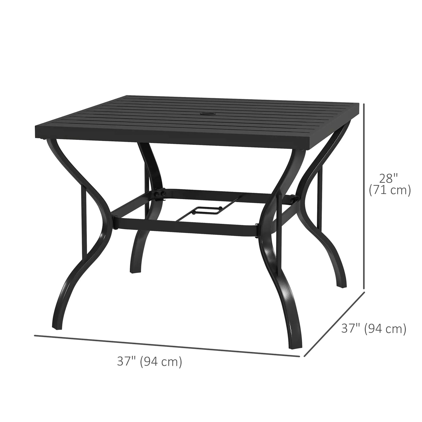 37" Square Outdoor Dining Table, Galvanized Steel, Slatted Top, Black Patio Dinning Tables at Gallery Canada
