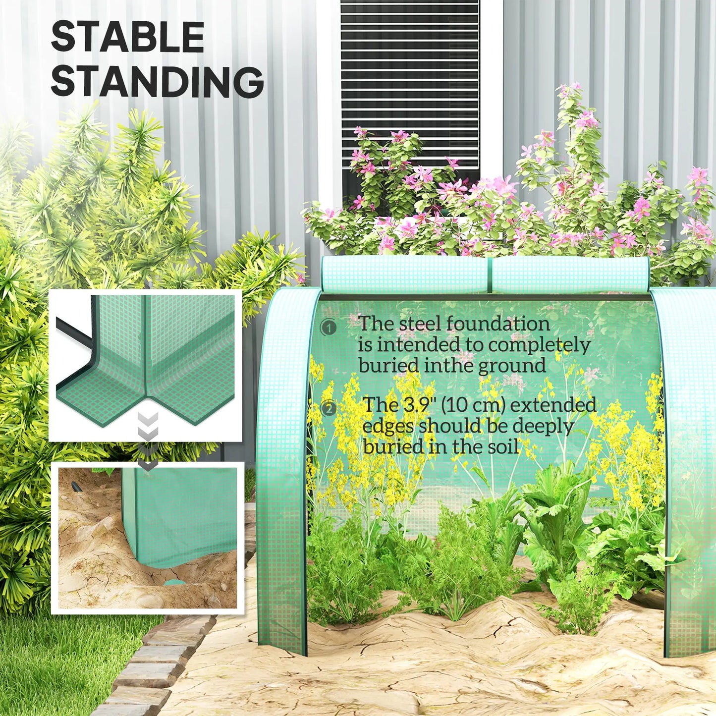 13' x 3.3' x 2.6' Mini Tunnel Greenhouse, PE Cover, Steel Frame, Zipped Doors, Green Greenhouses at Gallery Canada