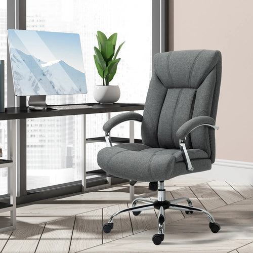 Ergonomic High Back Swivel Office Chair, Adjustable Height, Linen Fabric, Grey