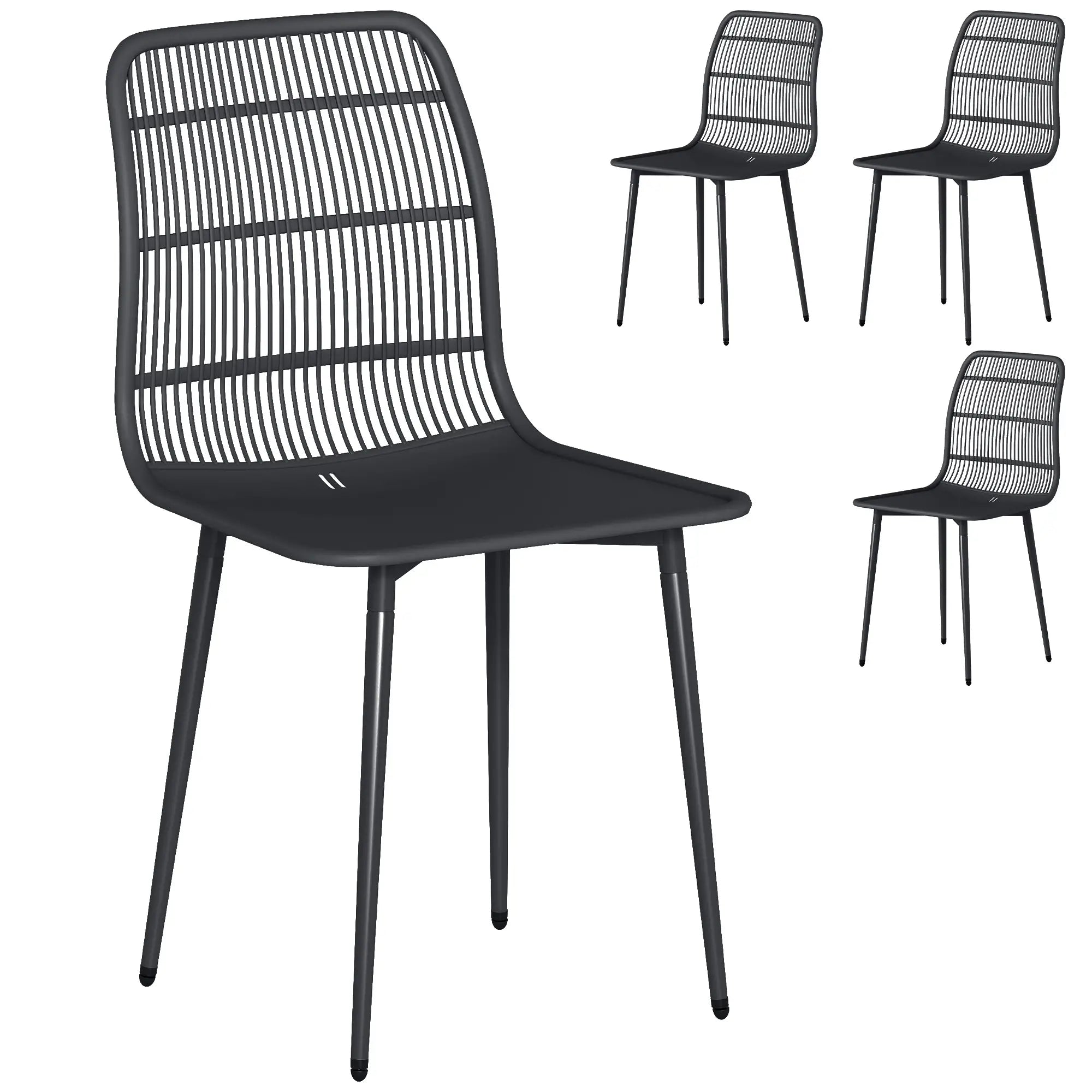 Outdoor Dining Chairs Set of 4, Slotted Backrest, Black Patio Chairs at Gallery Canada