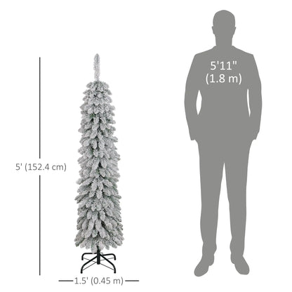 5ft Snow-Flocked Artificial Christmas Tree, Slim Pencil, 301 Branches, Metal Base, Green Pencil Christmas Trees at Gallery Canada