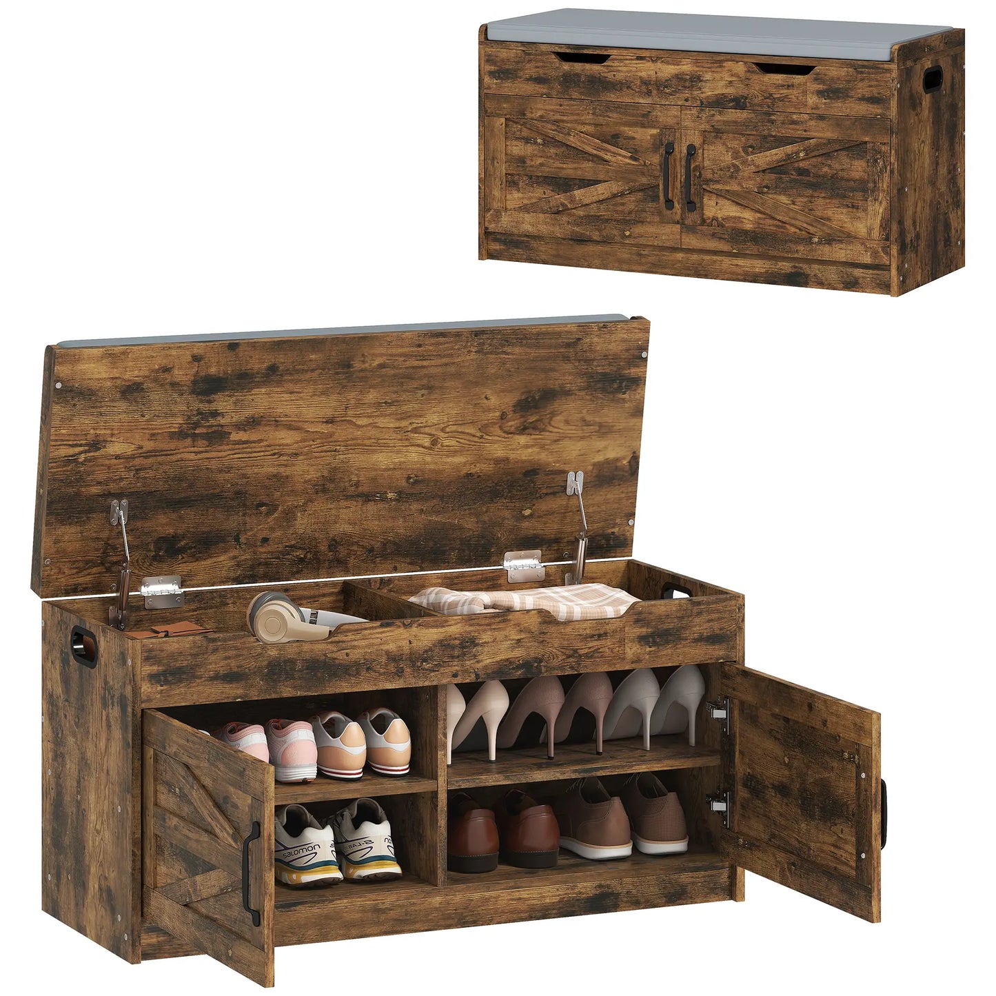 Shoe Storage Bench, 2-Tier Cabinet, Flip-Top, Padded Cushion, Rustic Brown Shoe Storage Cabinets & Racks at Gallery Canada