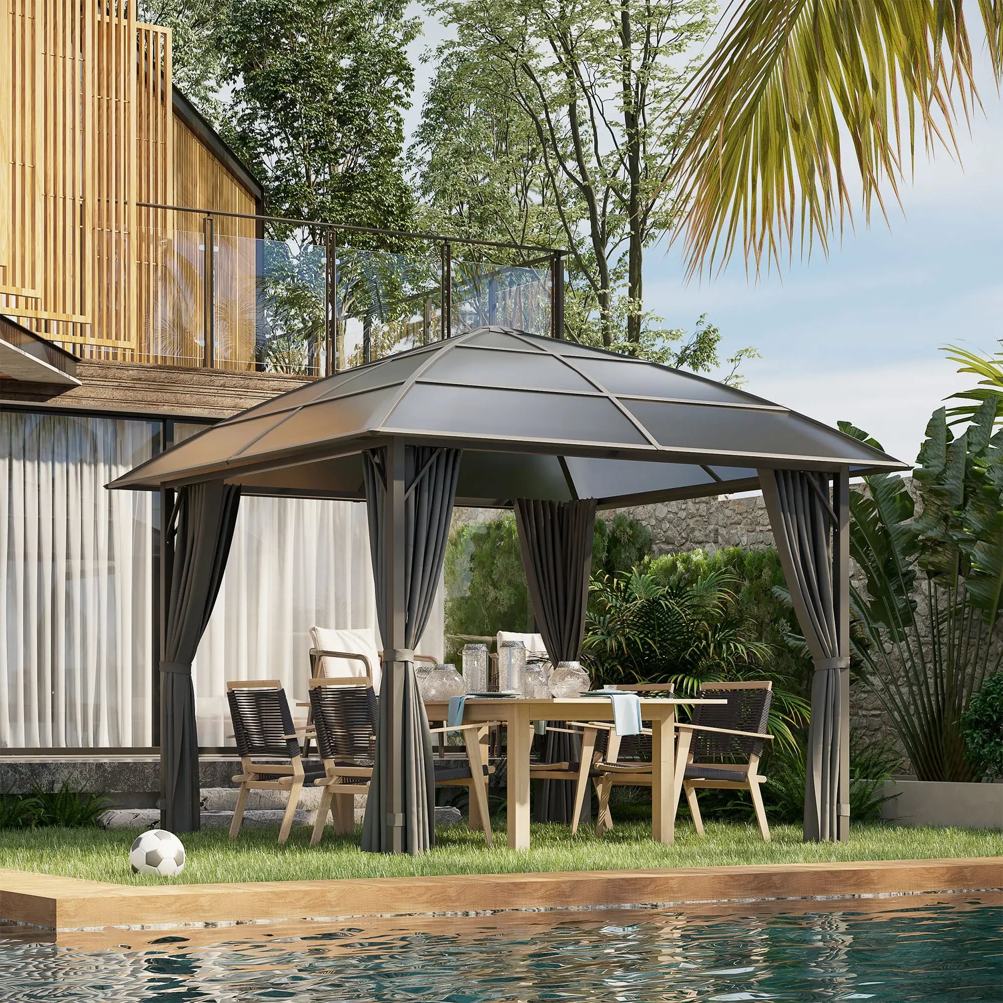 10' x 10' Hardtop Gazebo, UV60+ Polycarbonate Roof, Steel Frame, Dark Grey Gazebos at Gallery Canada