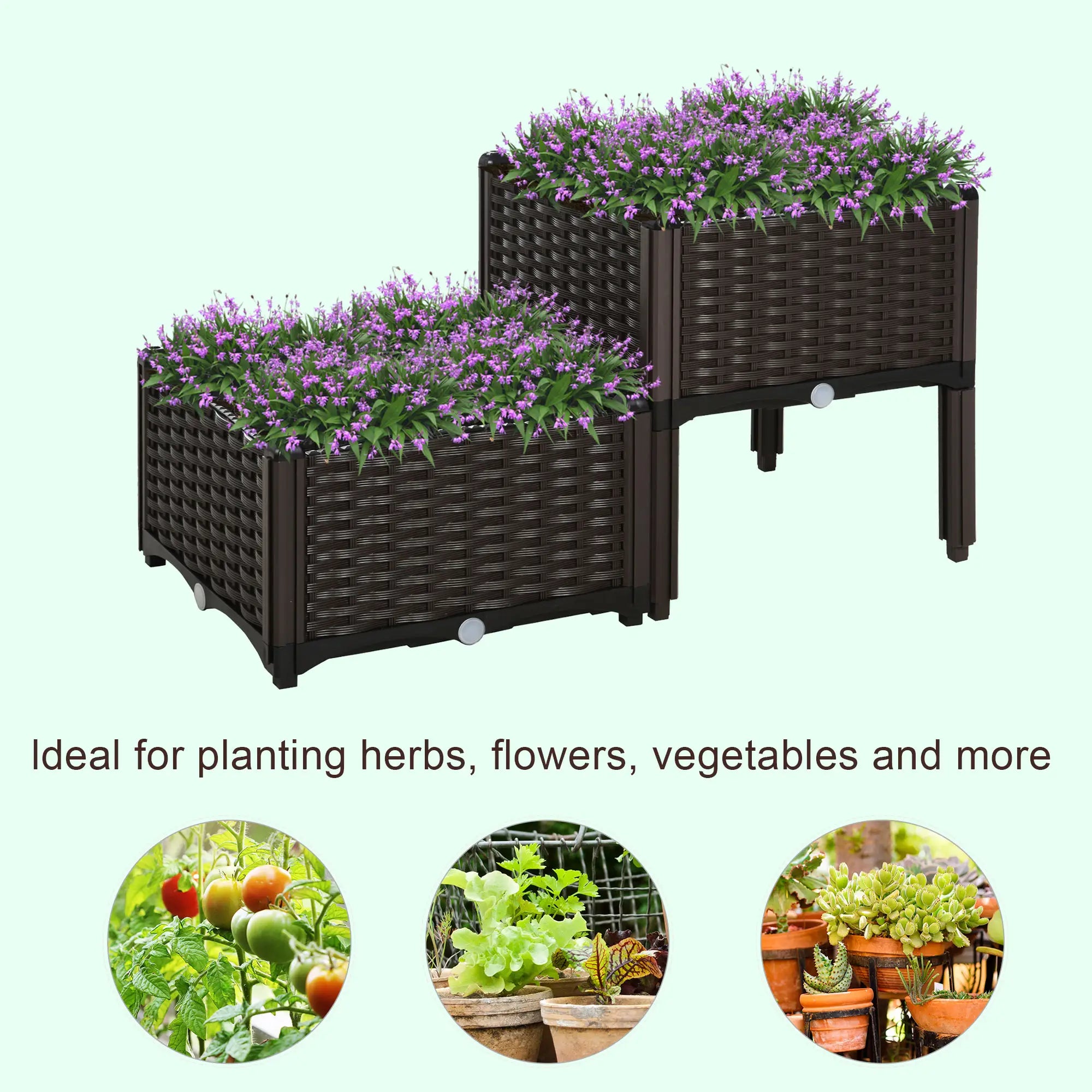 2 Piece Raised Garden Bed, PP Flower Vegetable Herb Grow Box, Brown Elevated Garden Beds at Gallery Canada