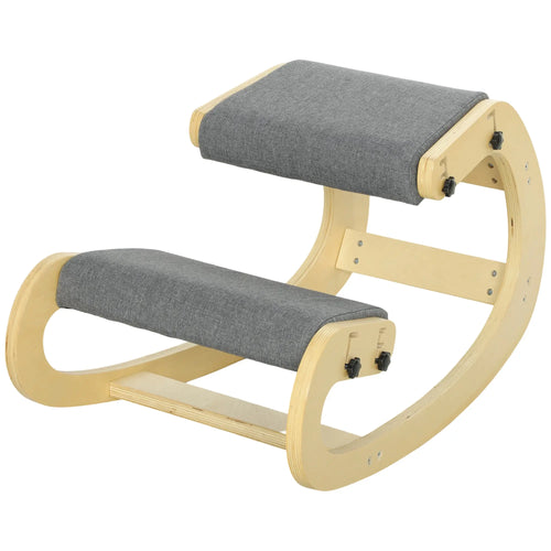 Ergonomic Kneeling Chair, Adjustable Rocking Wood Stool, Grey