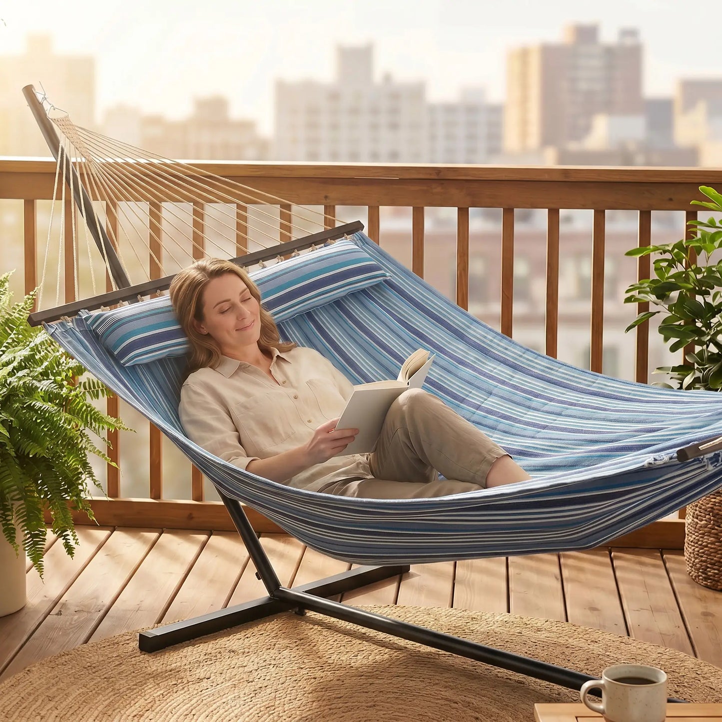 Heavy Duty Camping Hammock With Steel Frame, Blue And White Camping Hammocks at Gallery Canada