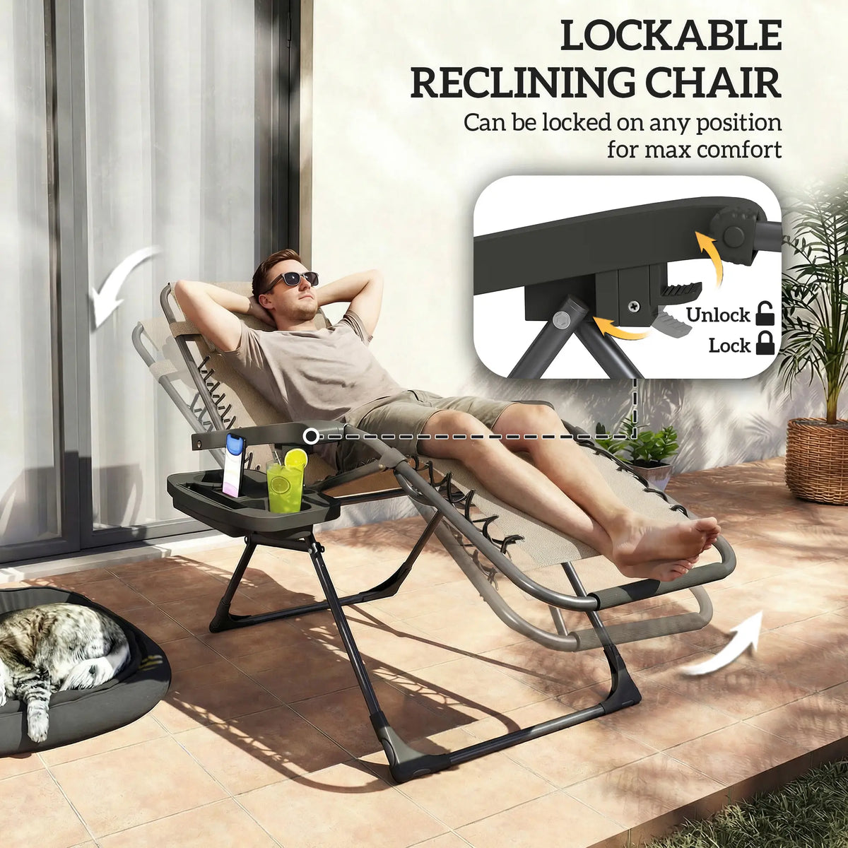Zero Gravity Chair Set, Folding Reclining Outdoor Lounge, Light Brown Lounger Chairs at Gallery Canada