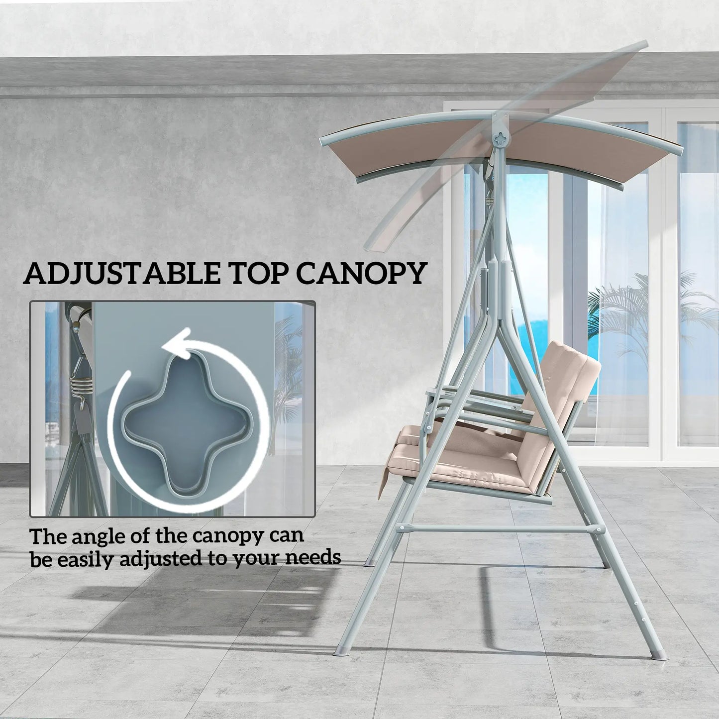Double Outdoor Swing Chair, 2 Person, Covered, Beige Patio Swings with Stand at Gallery Canada
