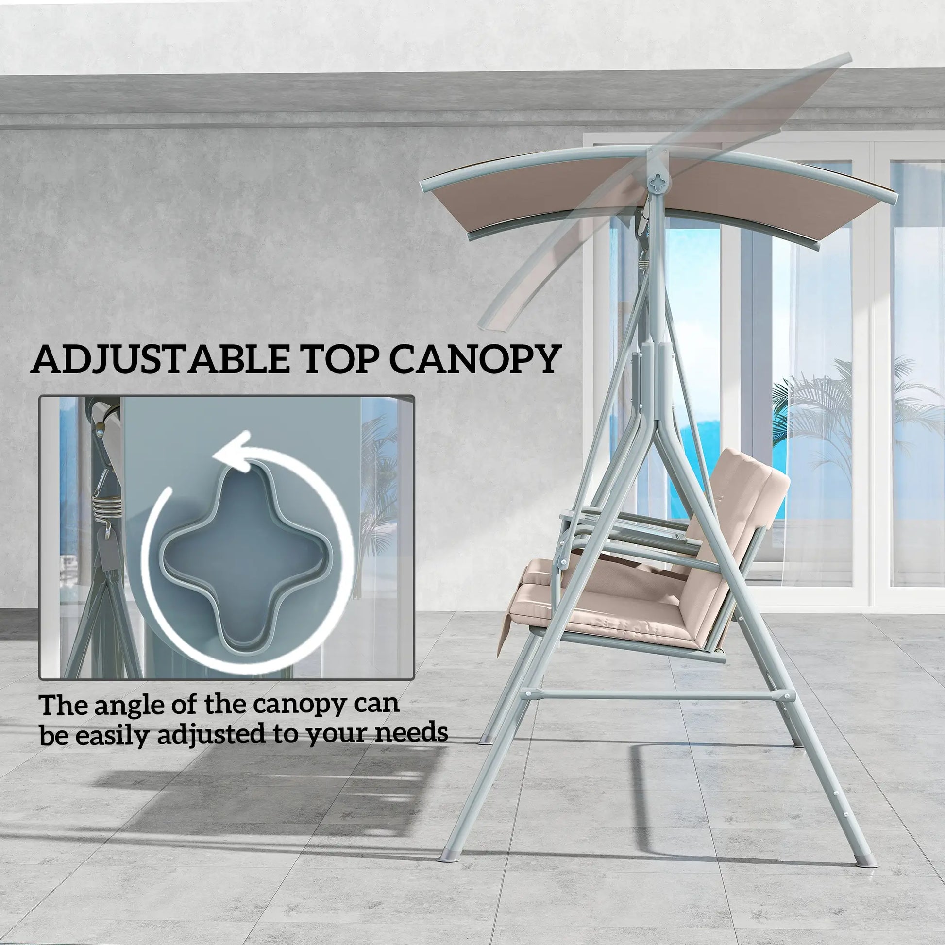Double Outdoor Swing Chair, 2 Person, Covered, Beige Patio Swings with Stand at Gallery Canada