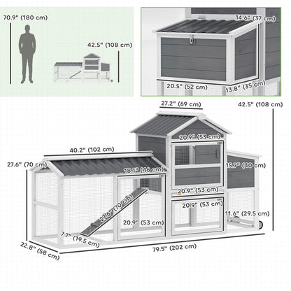 Mobile Chicken Coop With Wheels, 80" L, Wooden Hen House With Run Chicken Coops at Gallery Canada