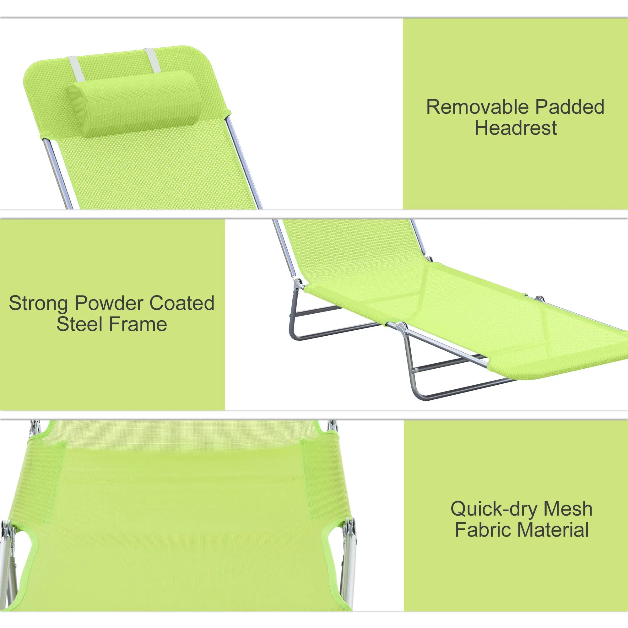 Portable Adjustable Reclining Lounge Chair, Folding Chaise, Light Green Lounger Chairs at Gallery Canada