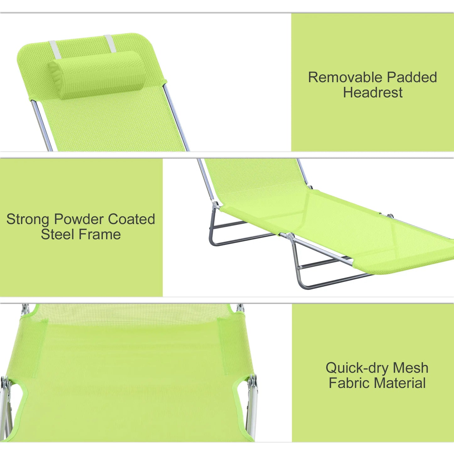Portable Adjustable Reclining Lounge Chair, Folding Chaise, Light Green Lounger Chairs at Gallery Canada