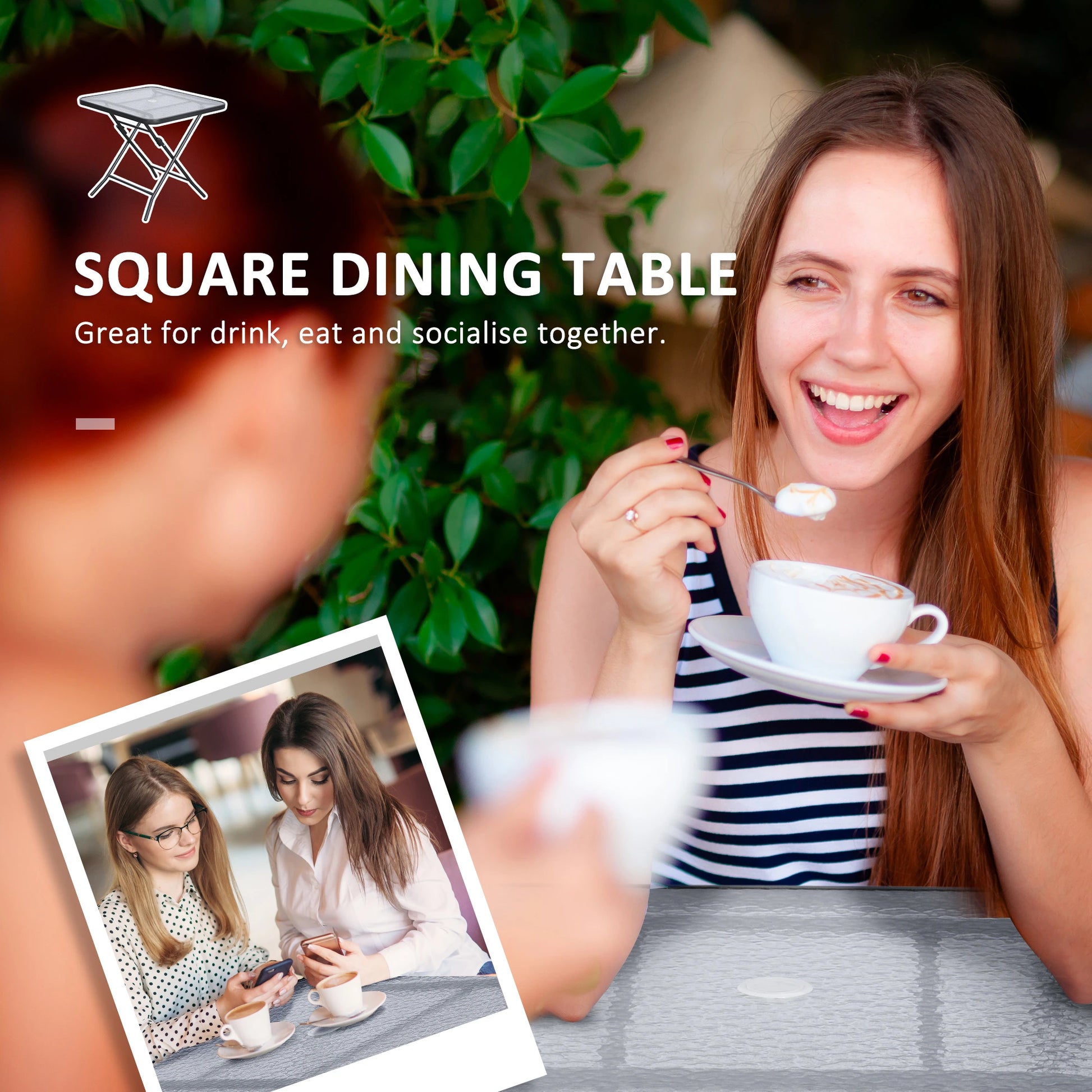 30" Square Outdoor Dining Table, Foldable, Water-Grain Glass Top, Black Patio Side Tables at Gallery Canada