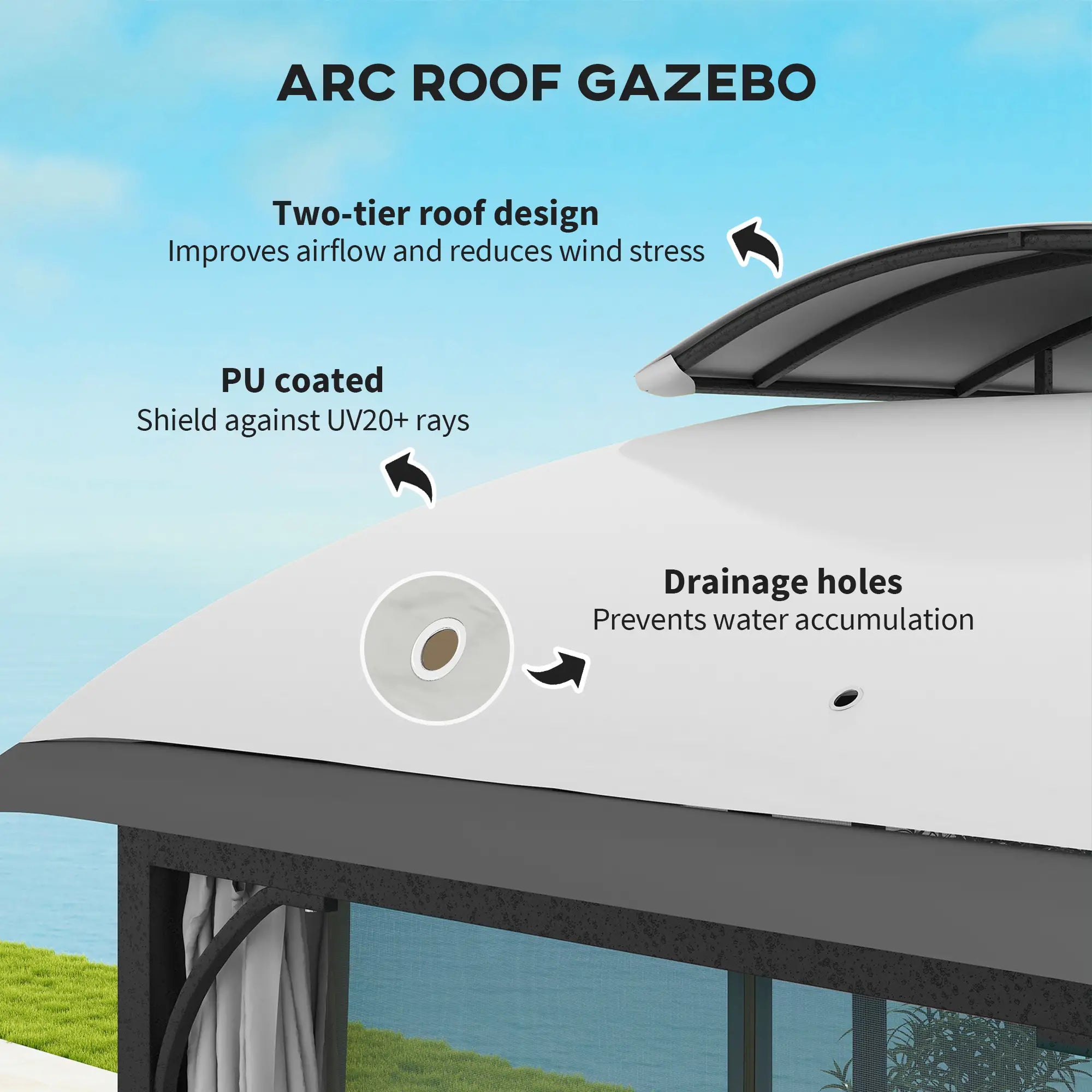 11' x 13' Patio Gazebo, Double Roof Canopy with Netting, Light Grey Gazebos at Gallery Canada