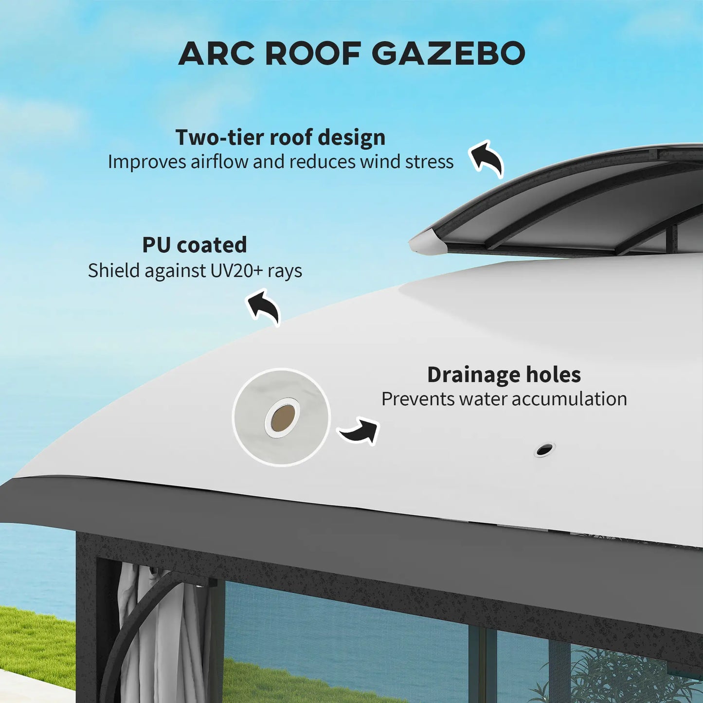 11' x 13' Patio Gazebo, Double Roof Canopy with Netting, Light Grey Gazebos at Gallery Canada