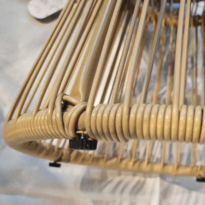 Round Rattan Side Table, Hollow Drum Design, Glass Top, Beige Patio Side Tables at Gallery Canada