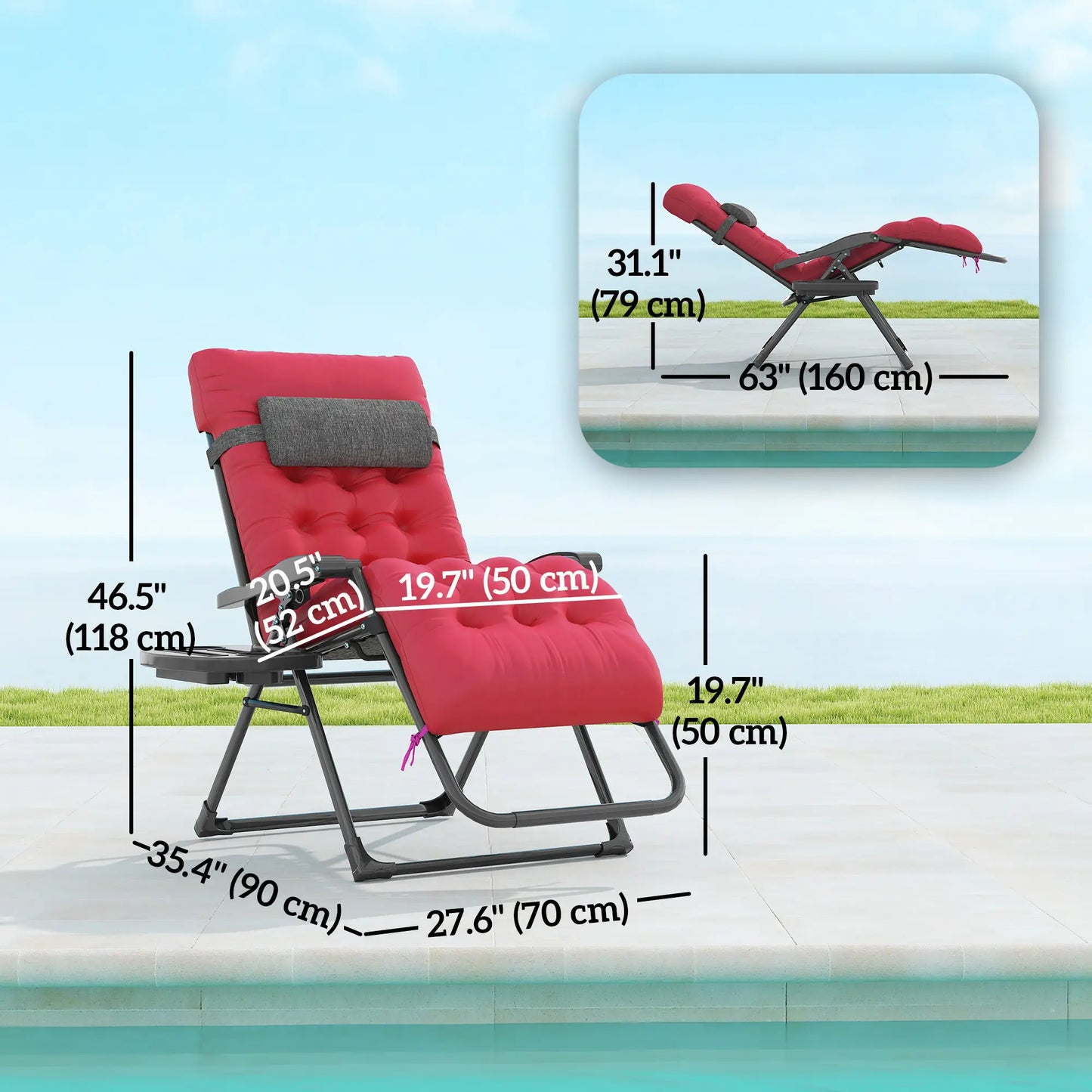 Padded Zero Gravity Chair, Folding Recliner, Patio Lounger with Cup Holder, Red Lounger Chairs at Gallery Canada