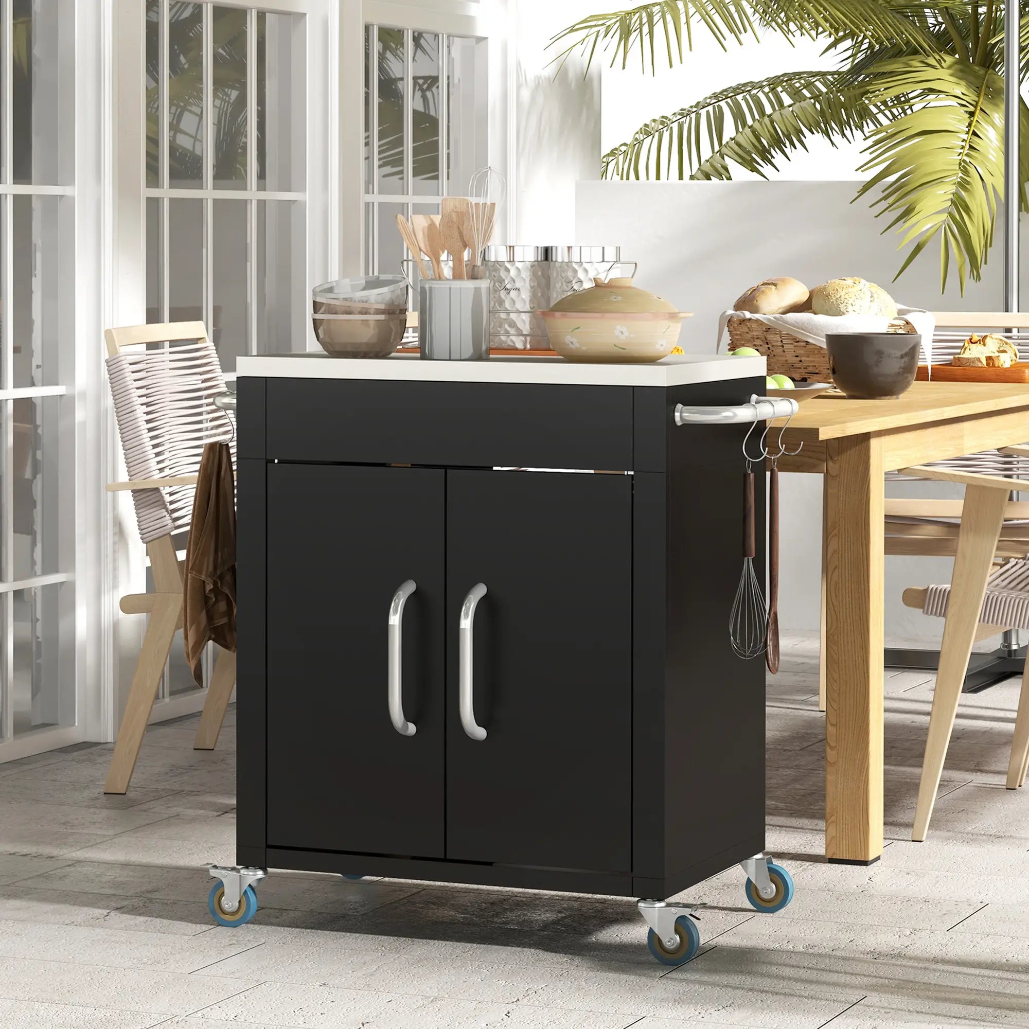 Outdoor BBQ Stand With Stainless Steel Top, Pizza Oven Table, Black Outdoor Grill Carts at Gallery Canada