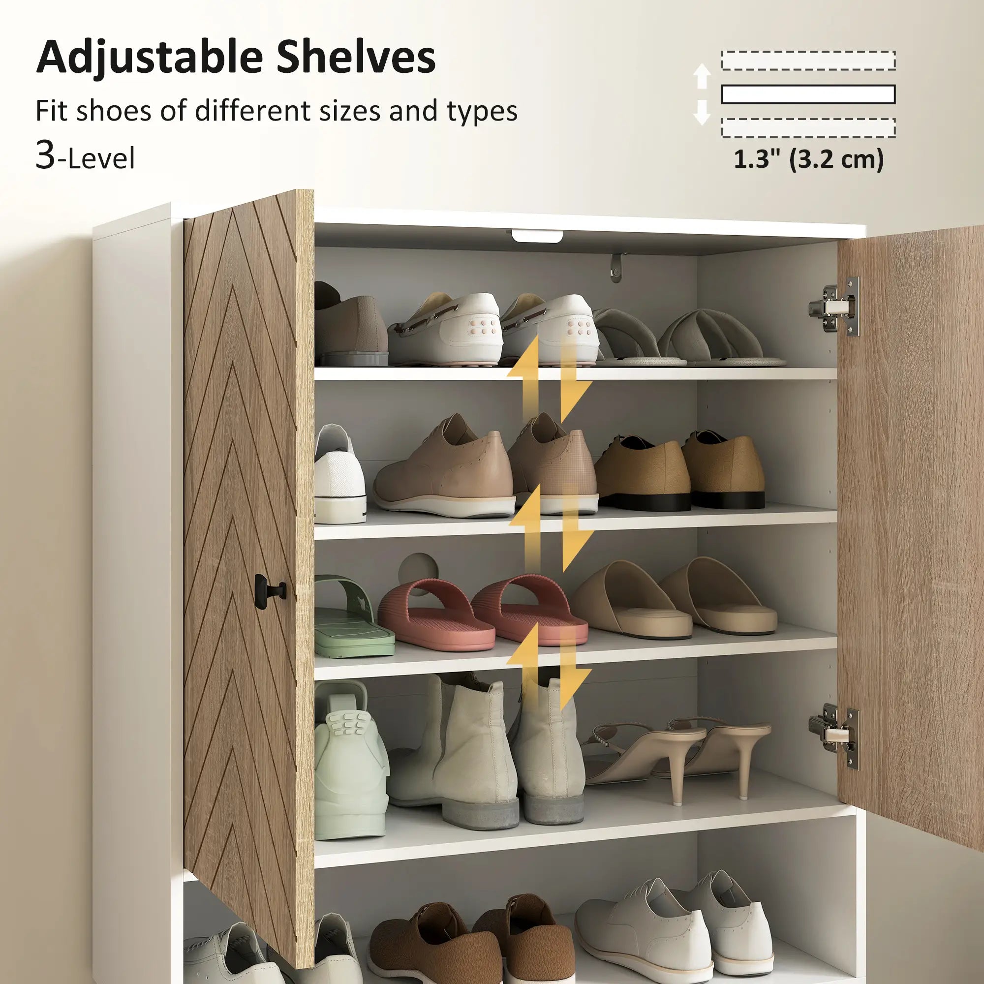 5-Tier Shoe Storage Cabinet With Doors, Adjustable Shelves, 15 Pairs, Natural Tone Shoe Storage Cabinets & Racks at Gallery Canada