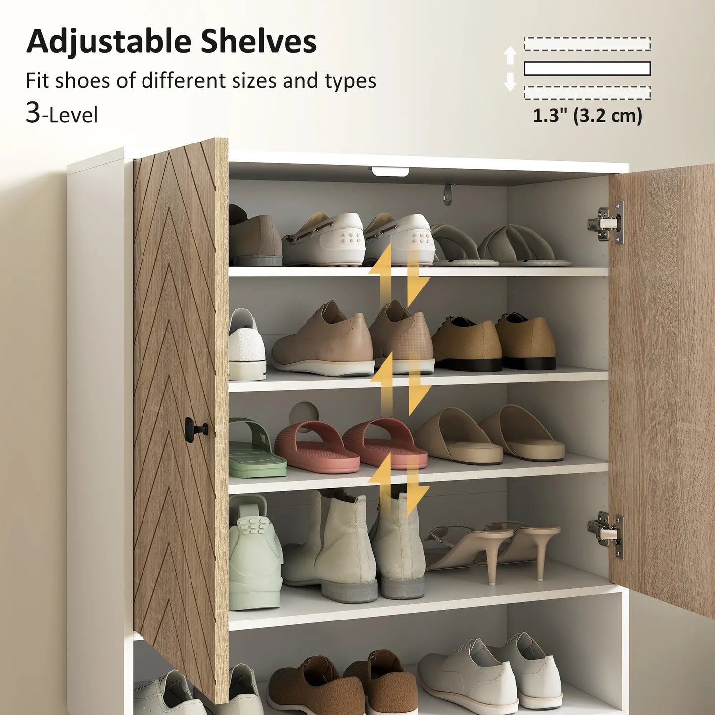 5-Tier Shoe Storage Cabinet With Doors, Adjustable Shelves, 15 Pairs, Natural Tone Shoe Storage Cabinets & Racks at Gallery Canada