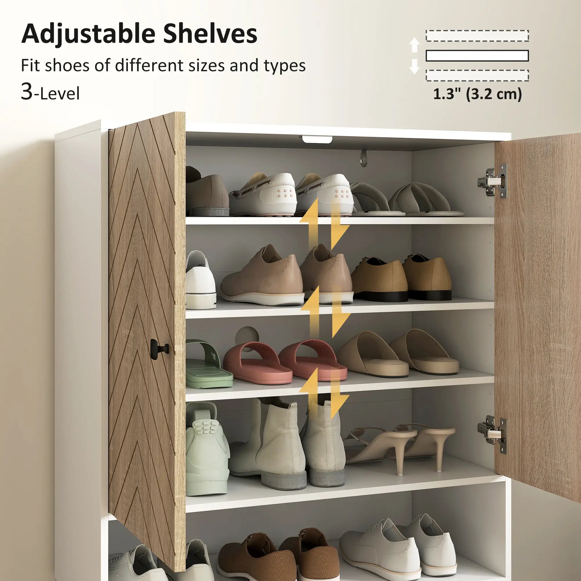 5-Tier Shoe Storage Cabinet With Doors, Adjustable Shelves, 15 Pairs, Natural Tone Shoe Storage Cabinets & Racks at Gallery Canada