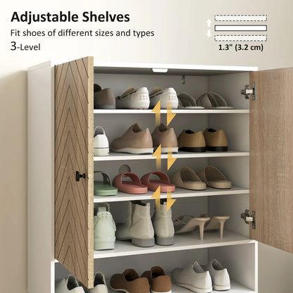 5-Tier Shoe Storage Cabinet With Doors, Adjustable Shelves, 15 Pairs, Natural Tone Shoe Storage Cabinets & Racks at Gallery Canada