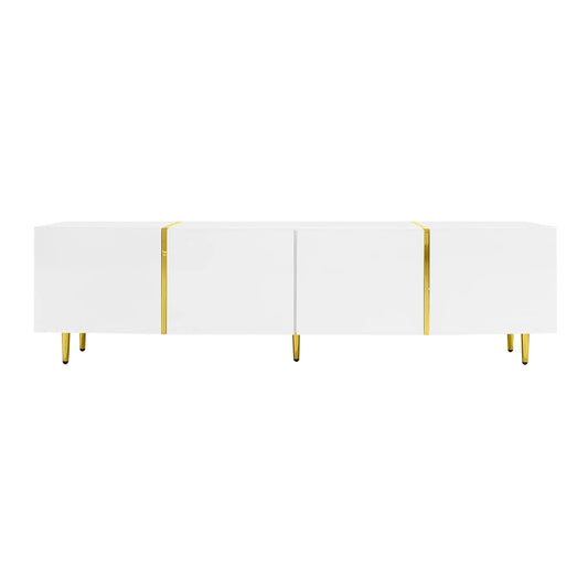 Modern TV Stand, 4 Doors, Soft-Close Hinges, 67" L x 13.5" W x 18" H, White TV Stands White at Gallery Canada