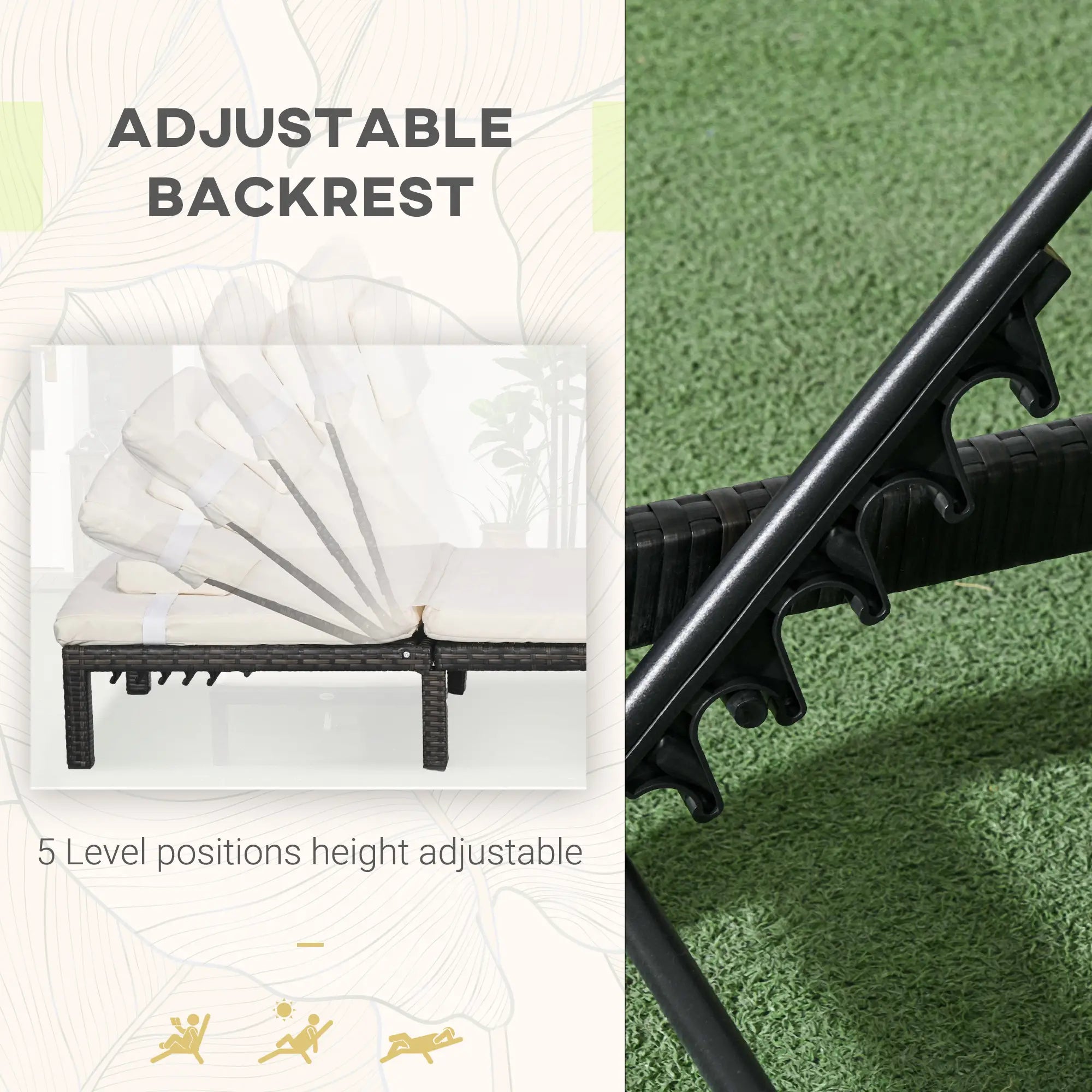 Outdoor Lounger, 5-Level Adjustable Back, Headrest, Cream White Chaise Loungers at Gallery Canada