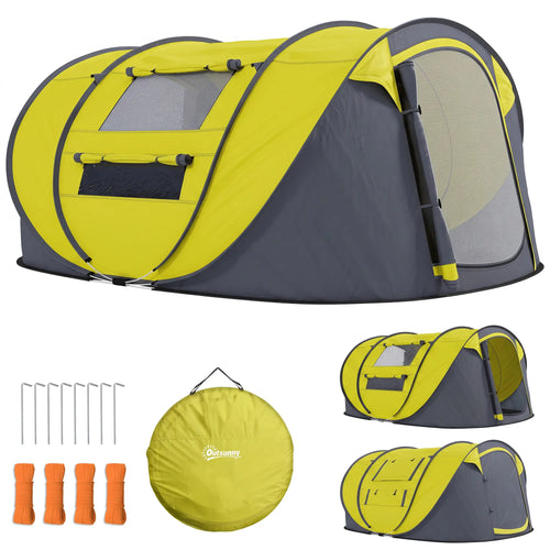 4 Person Camping Tent, Automatic Setup, Yellow