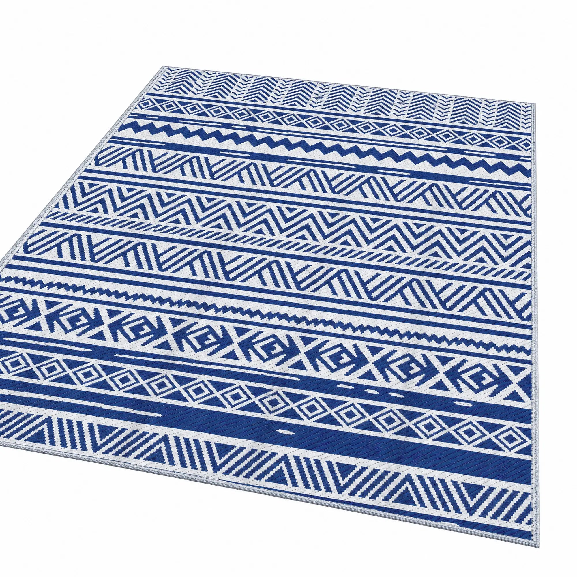 Reversible Outdoor Rug, Patio Floor Mat, 6' x 9', White, Dark Blue Garden Decor at Gallery Canada