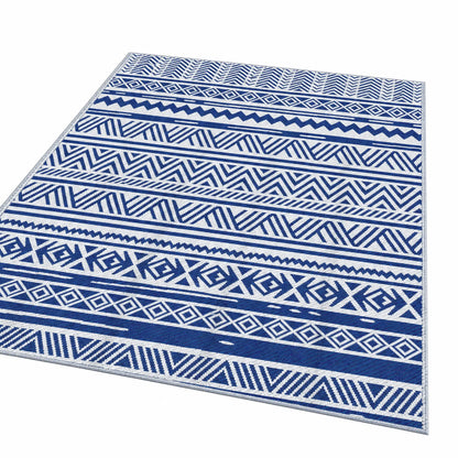 Reversible Outdoor Rug, Patio Floor Mat, 6' x 9', White, Dark Blue Garden Decor at Gallery Canada