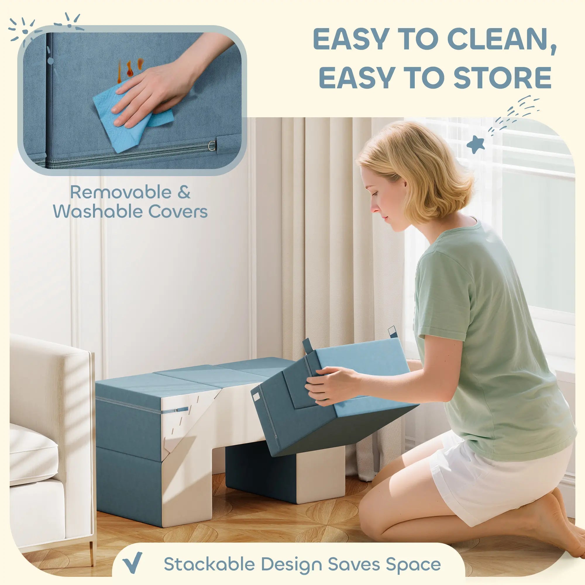 2-Piece Climbing Foam Blocks, Detachable Cover, Indoor Play Set, Blue Kids Gym & Playmats at Gallery Canada