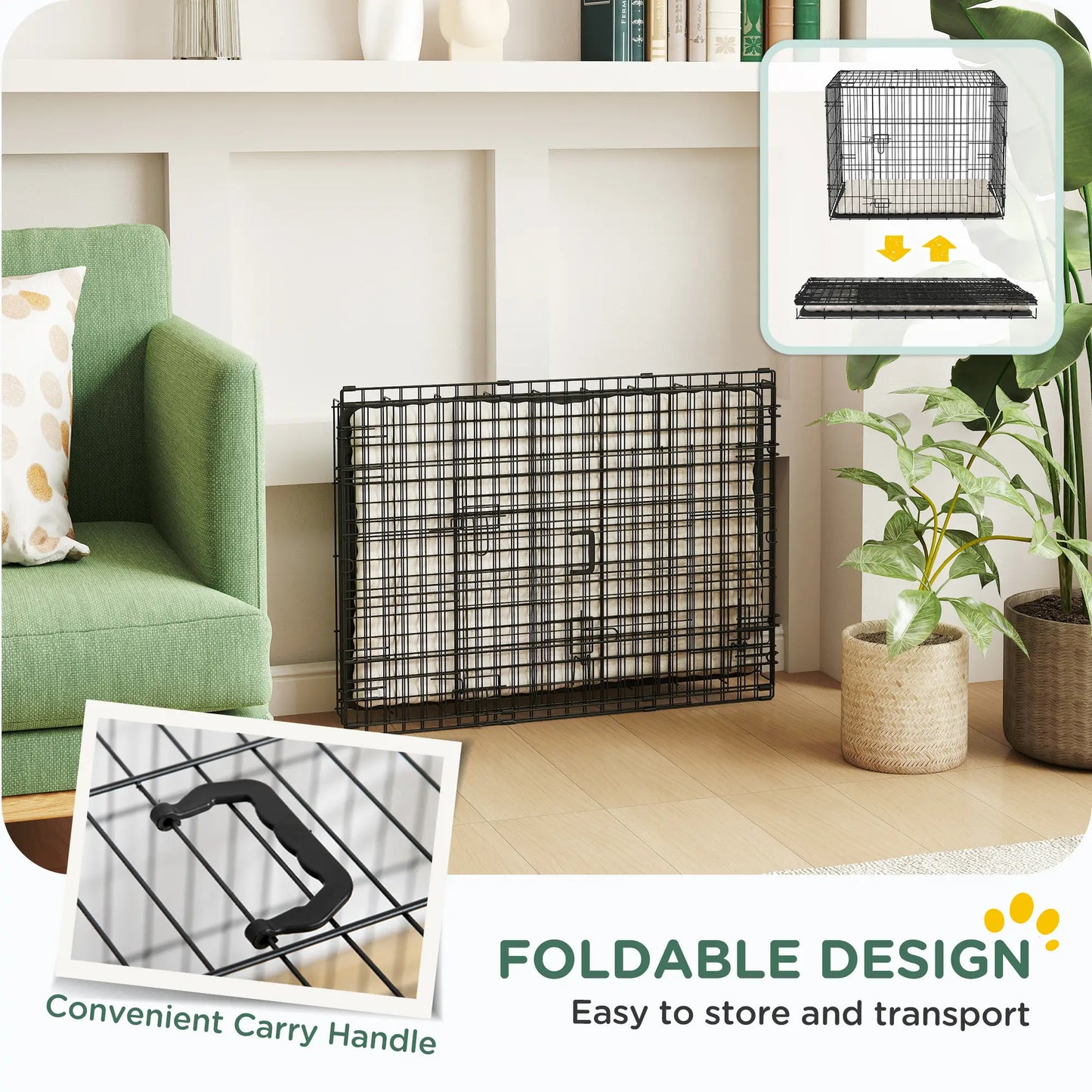 30" Folding Metal Dog Crate, 2 Doors, Removable Tray, Black Houses, Kennels & Pens at Gallery Canada