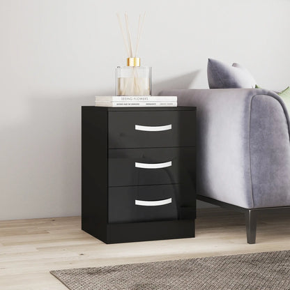 Modern Nightstand Set of 2, Drawers, High Gloss Fronts, Black Bedside Tables at Gallery Canada