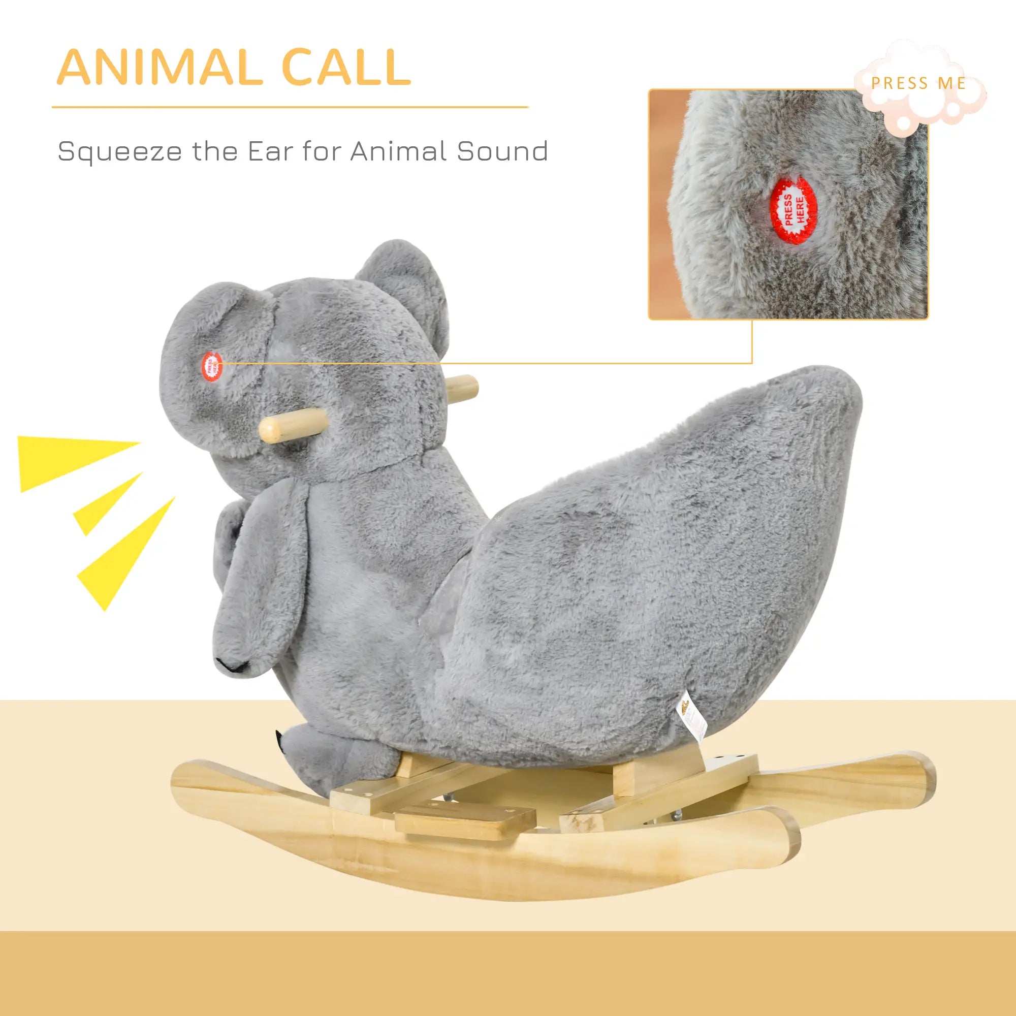 Kids Plush Ride-On Rocking Horse, Koala-Shaped, Realistic Sounds, 18-36 Months, Grey Rocking Horses at Gallery Canada
