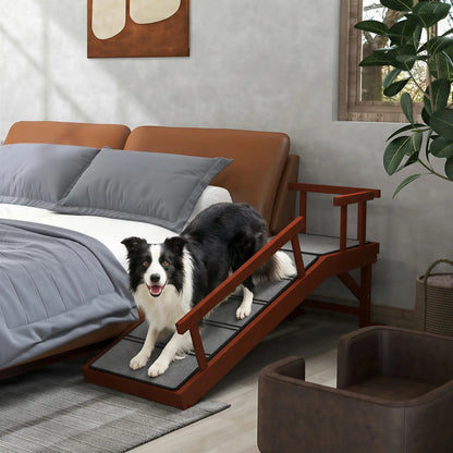 Wooden Dog Ramp, 49" Long, Non-Slip Rug, Removable Guardrails, Brown Dog Stairs at Gallery Canada