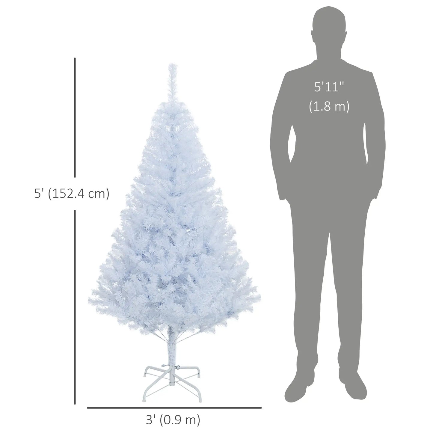 5ft Artificial Christmas Tree, 536 Branch Tips, Metal Stand, White White Christmas Trees at Gallery Canada