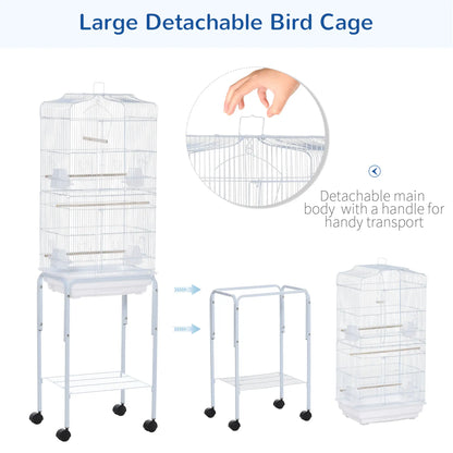62" Rolling Bird Cage, Cockatoo House, Play Top, Storage Shelf, Wheels, White Bird Cages at Gallery Canada
