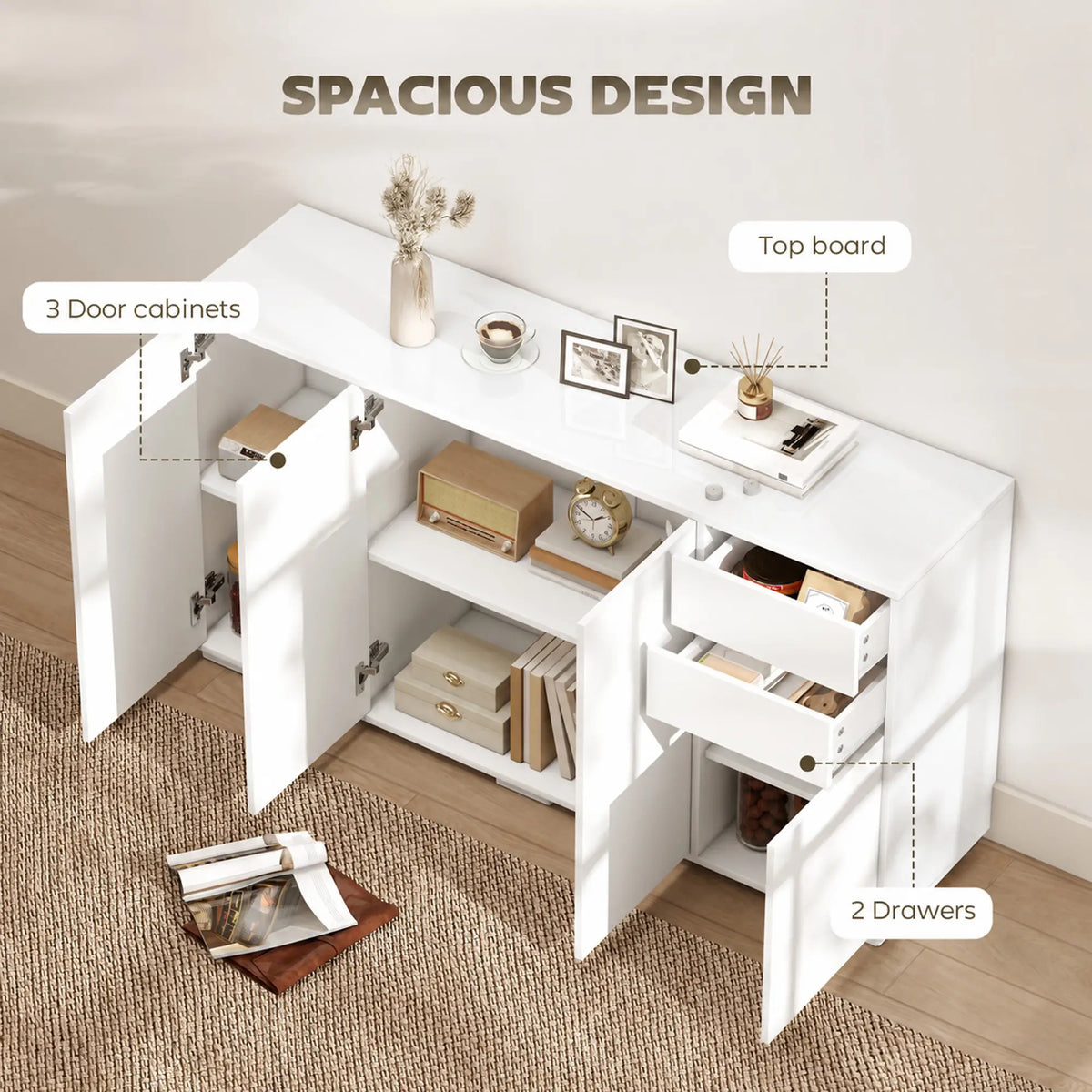 Kitchen Sideboard Storage Cabinet, Modern Coffee Bar with 2 Drawers, White Bar Cabinets at Gallery Canada