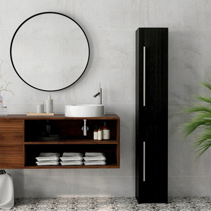 Tall Bathroom Storage Cabinet, Adjustable Shelves, Wood Grain, Black Bathroom Cabinets at Gallery Canada