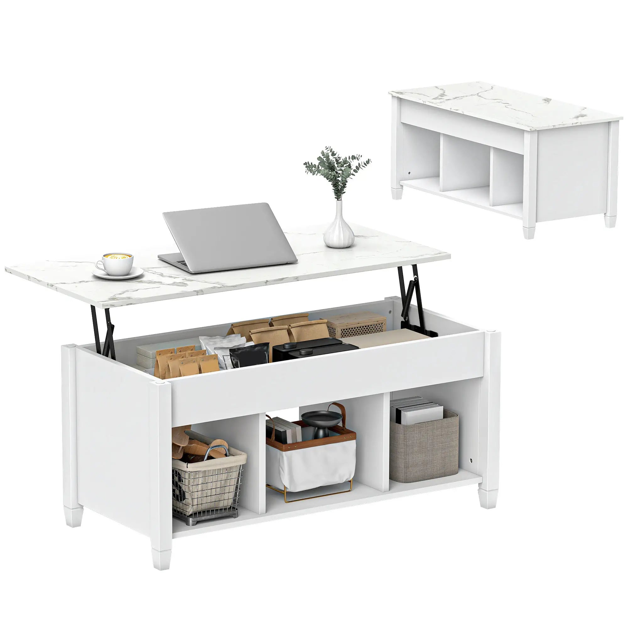 Lift Top Coffee Table, Storage Shelves, Hidden Compartment, 41